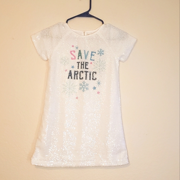 Peek Kids Girl's White Allover Sequins Save the Arctic Short Sleeve Dress 8 - Picture 1 of 12